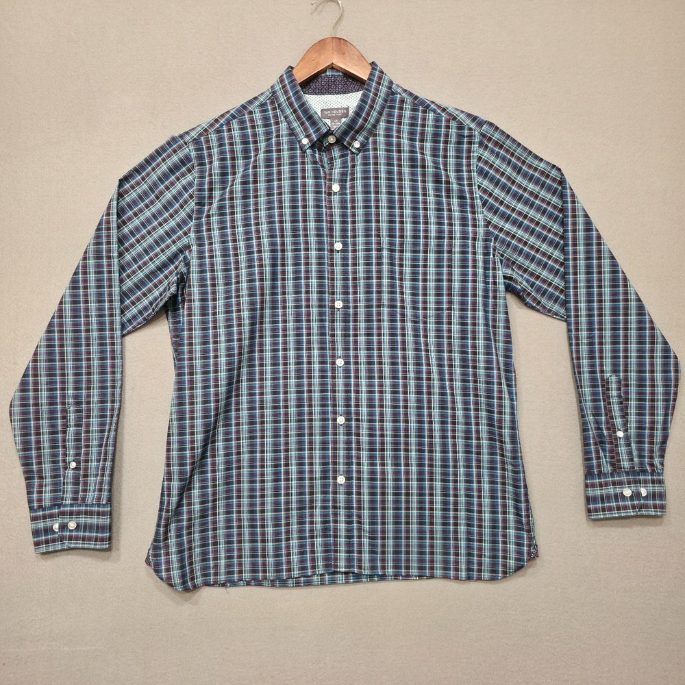 Van Heusen Never Tuck Mens Multicolor Plaid Long Sleeve Dress Shirt Size 16-16.5